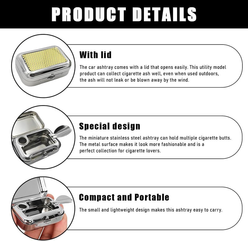 Yourkar Portable Ashtrays, Stainless Steel Carry-on Mini Ashtray with Windproof Lid, Portable Waterproof Creative Pocket Ashtray for Outdoor Cars, Universal Car Accessories (Yellow) - Image 3